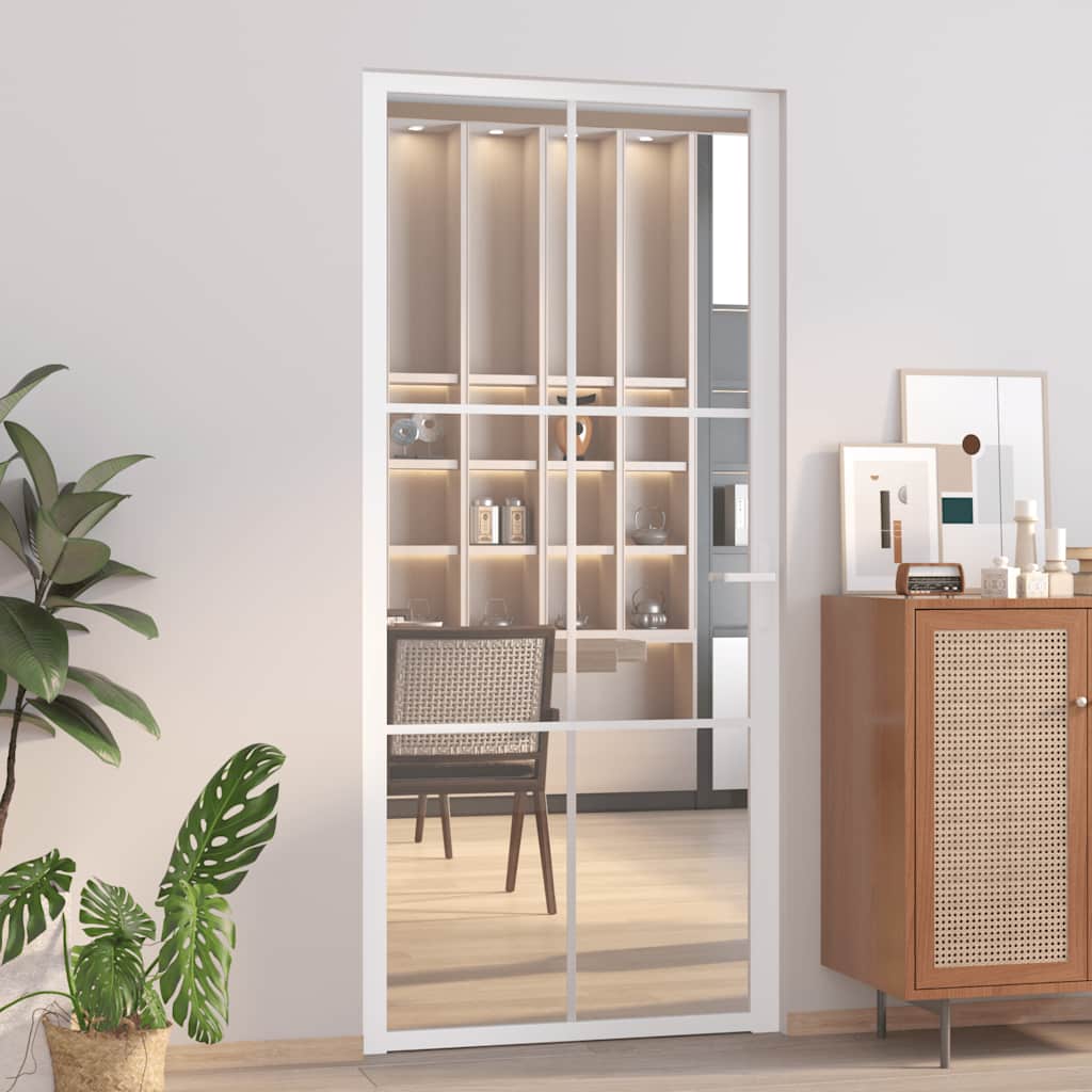 Binnendeur 93X201,5 Cm Esg-Glas En Aluminium Wit