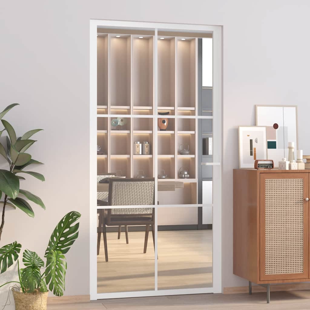 Binnendeur 93X201,5 Cm Esg-Glas En Aluminium Wit