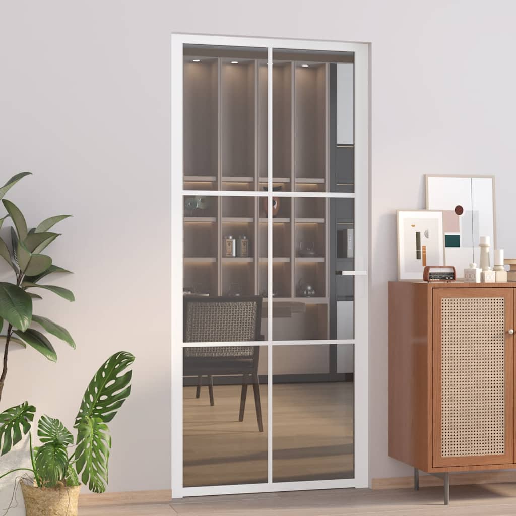 Binnendeur 93X201,5 Cm Esg-Glas En Aluminium Wit