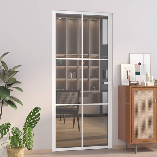 Binnendeur 93X201,5 Cm Esg-Glas En Aluminium Wit