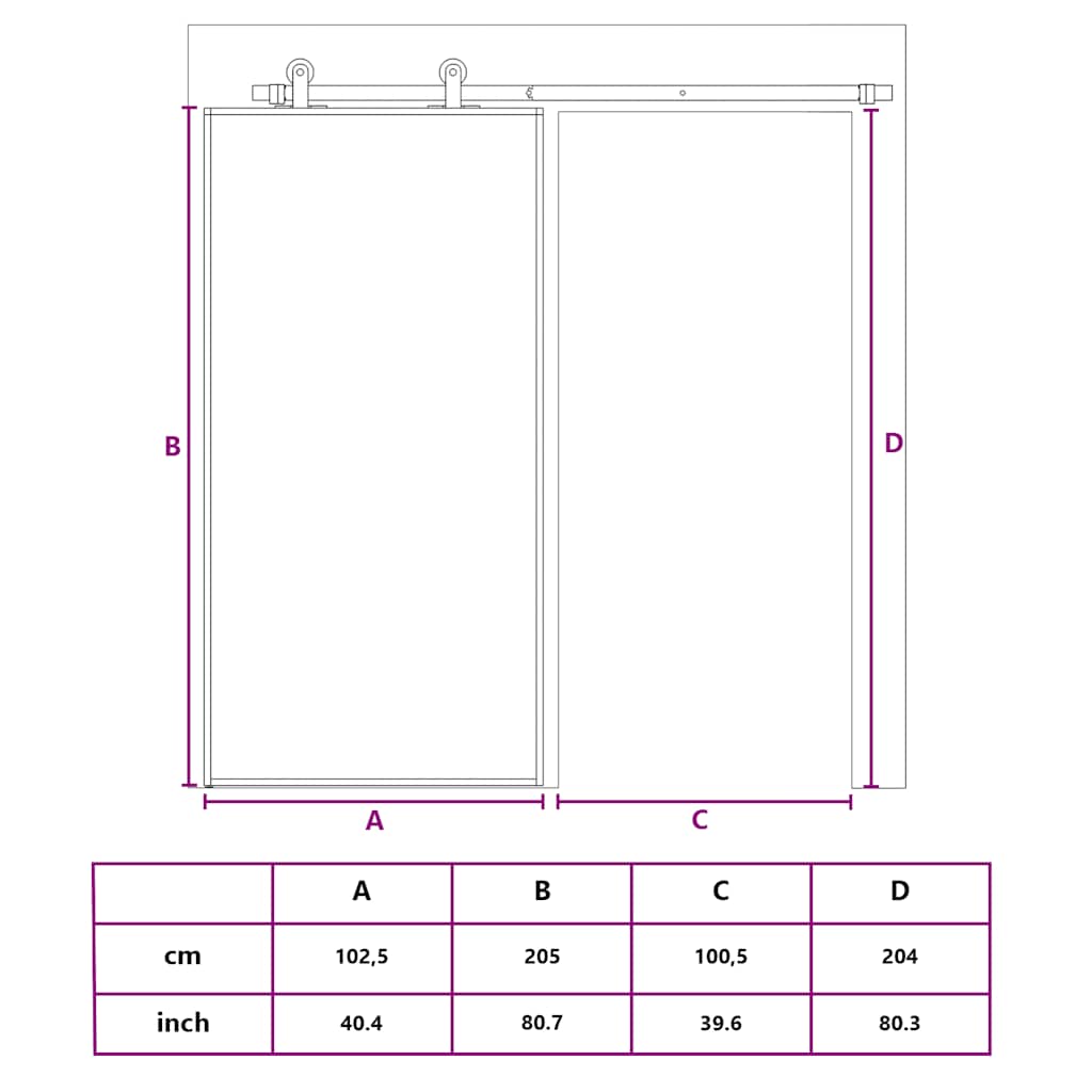 Schuifdeur 102,5X205 Cm Helder Esg-Glas En Aluminium Kleur