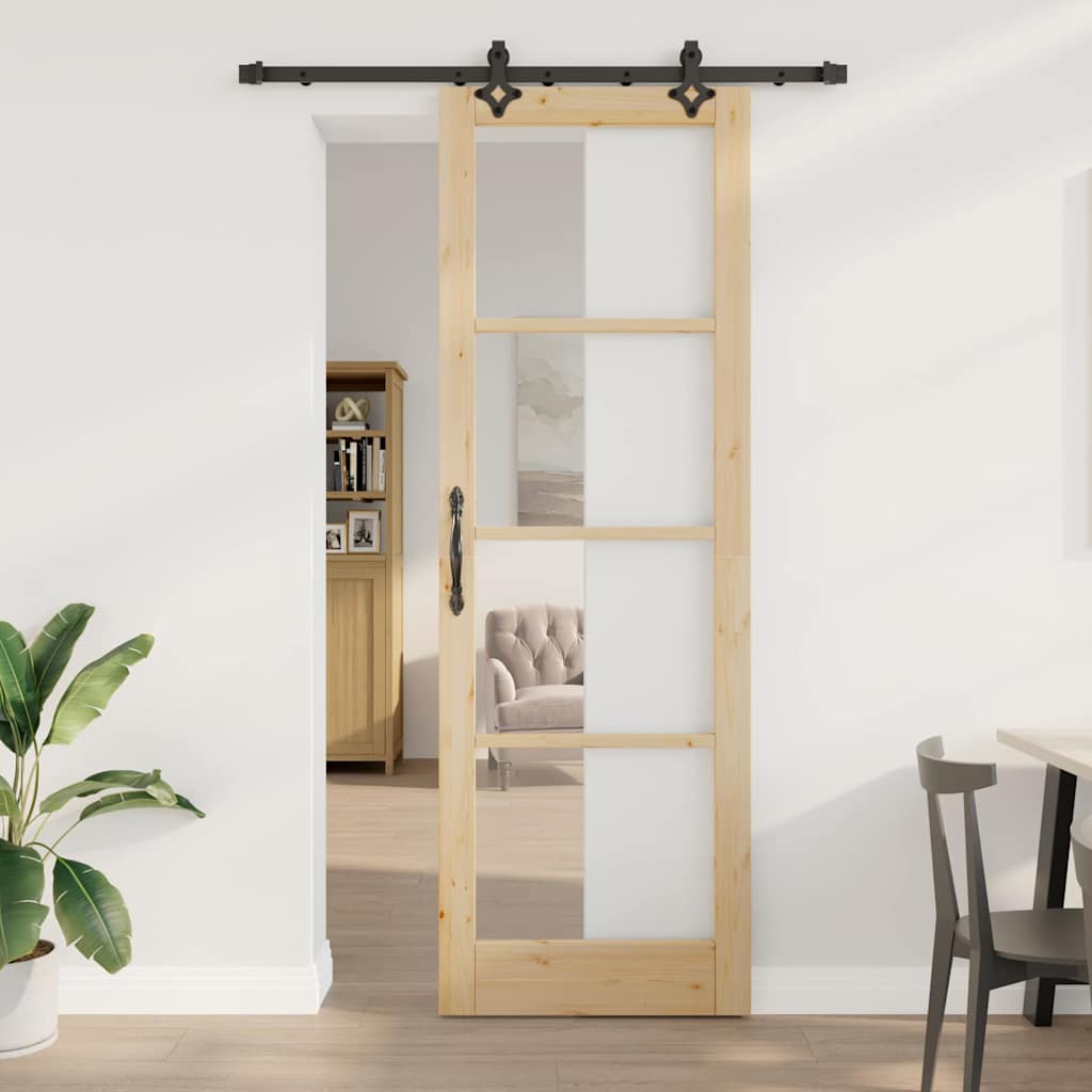 Schuifdeur Naturel Massief Grenenhout En Glas