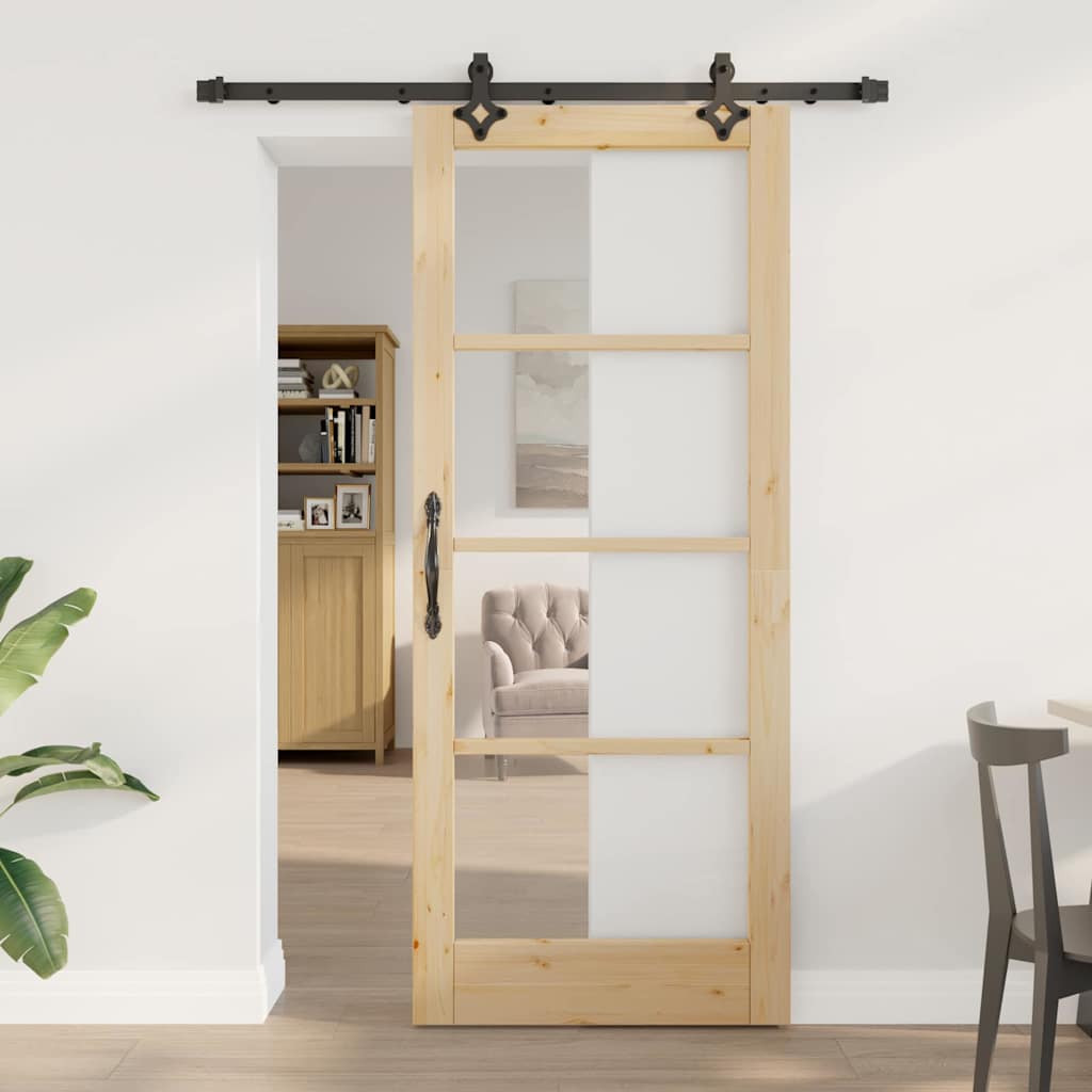 Schuifdeur Naturel Massief Grenenhout En Glas