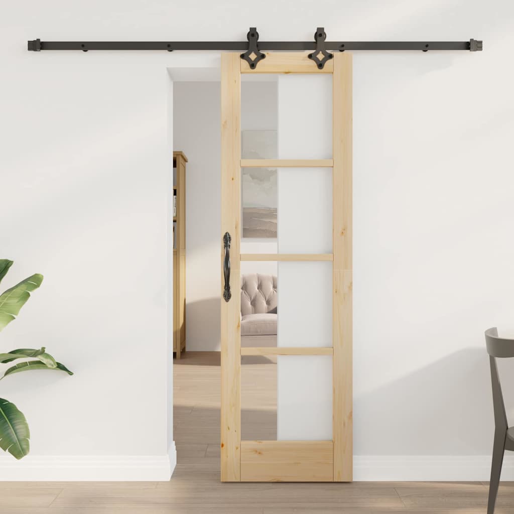 Schuifdeur Naturel Massief Grenenhout En Glas