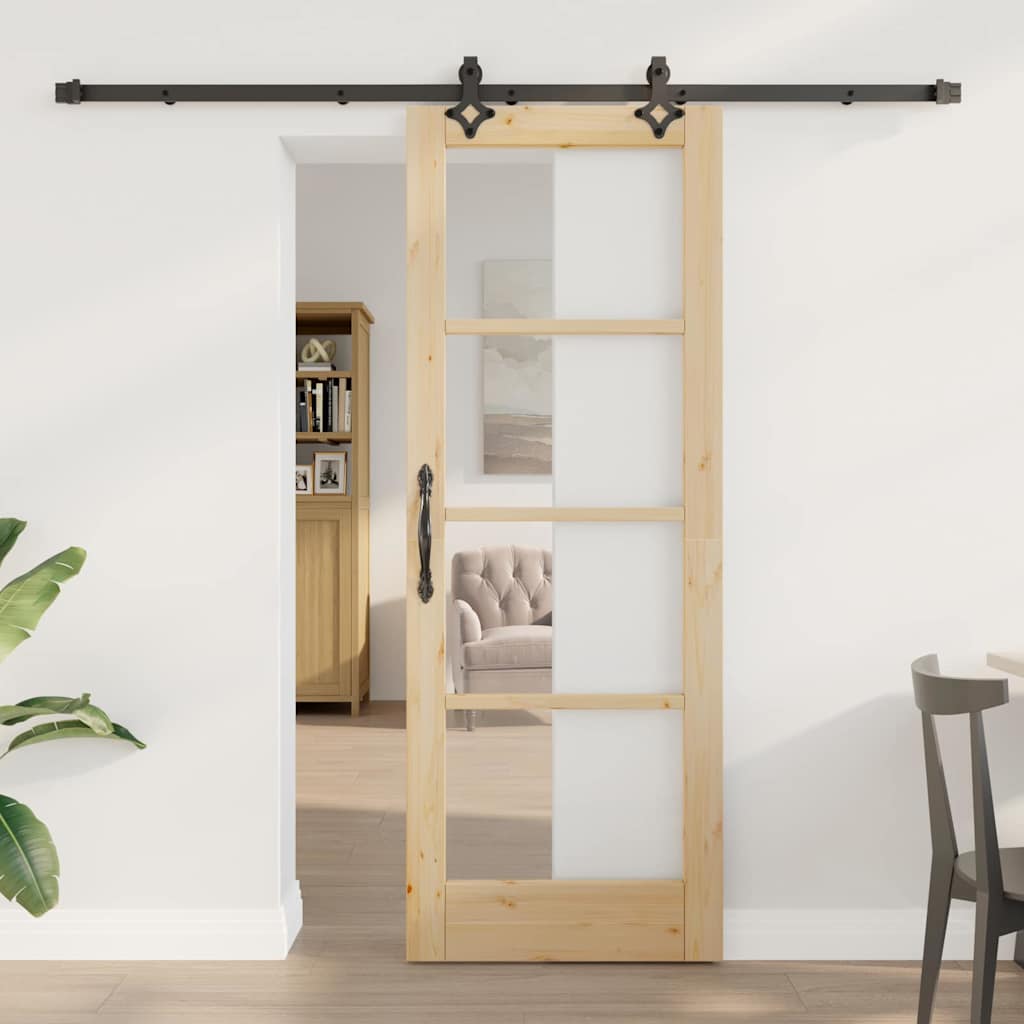 Schuifdeur Naturel Massief Grenenhout En Glas
