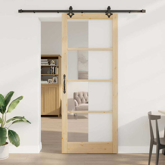 Schuifdeur Naturel Massief Grenenhout En Glas