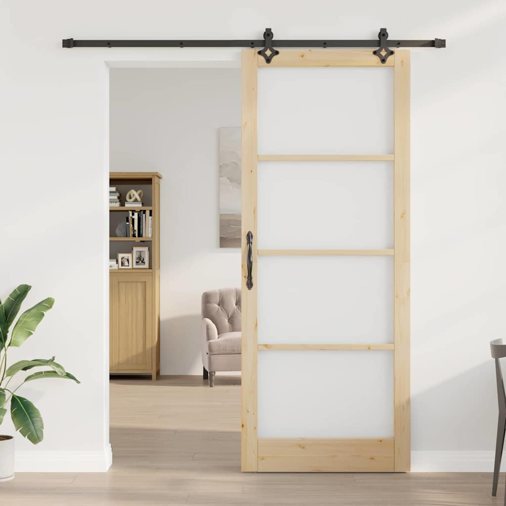 Schuifdeur Naturel Massief Grenenhout En Glas