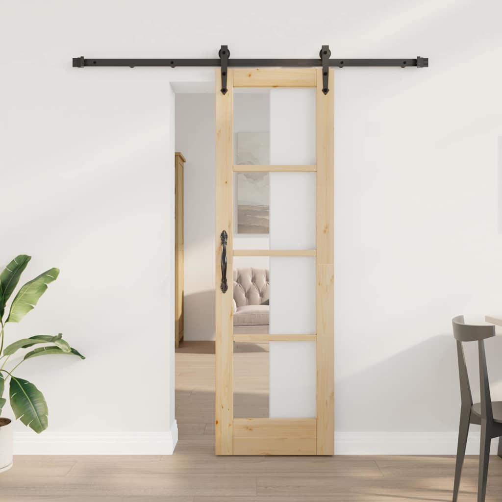 Schuifdeur Massief Grenenhout En Glas Naturel