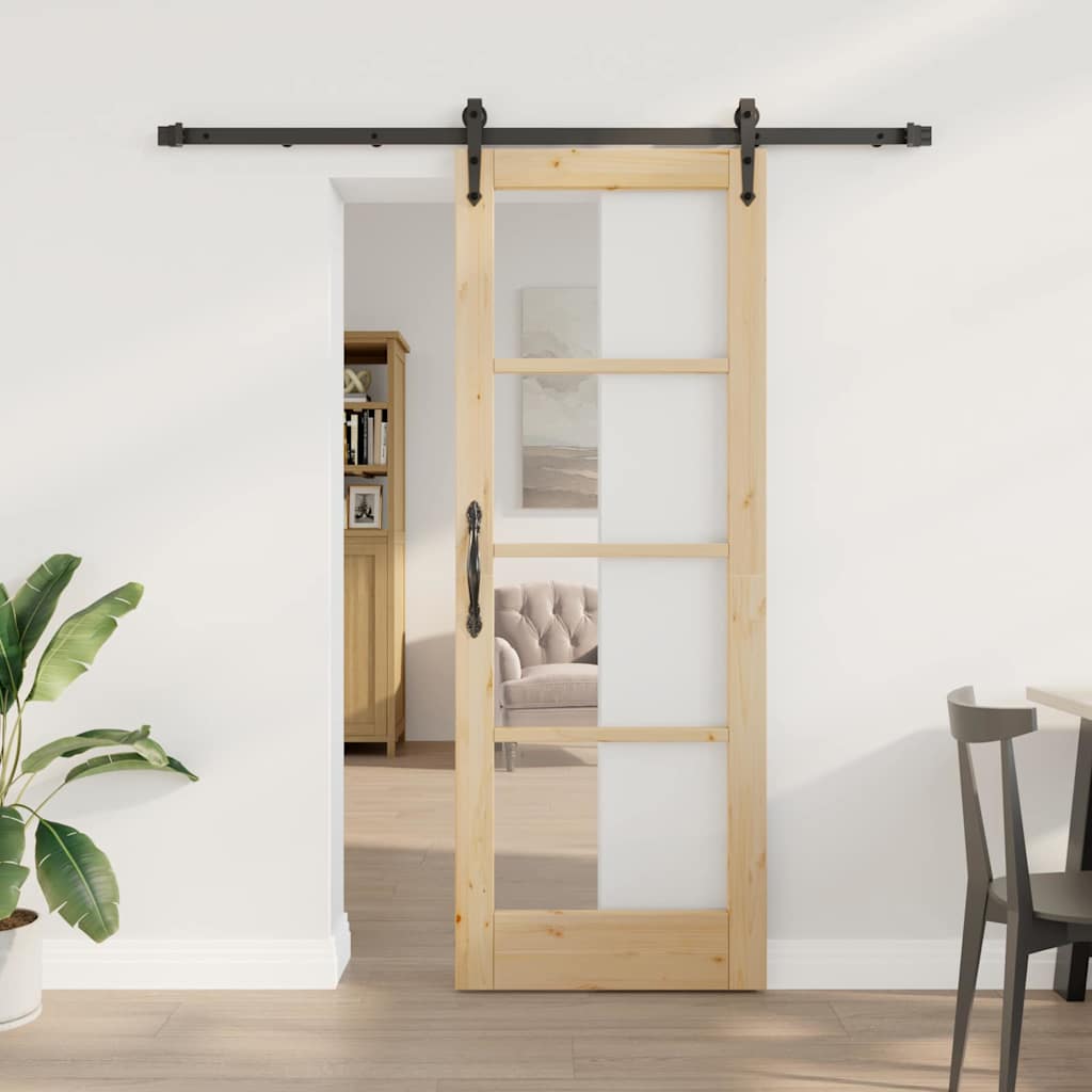 Schuifdeur Massief Grenenhout En Glas Naturel