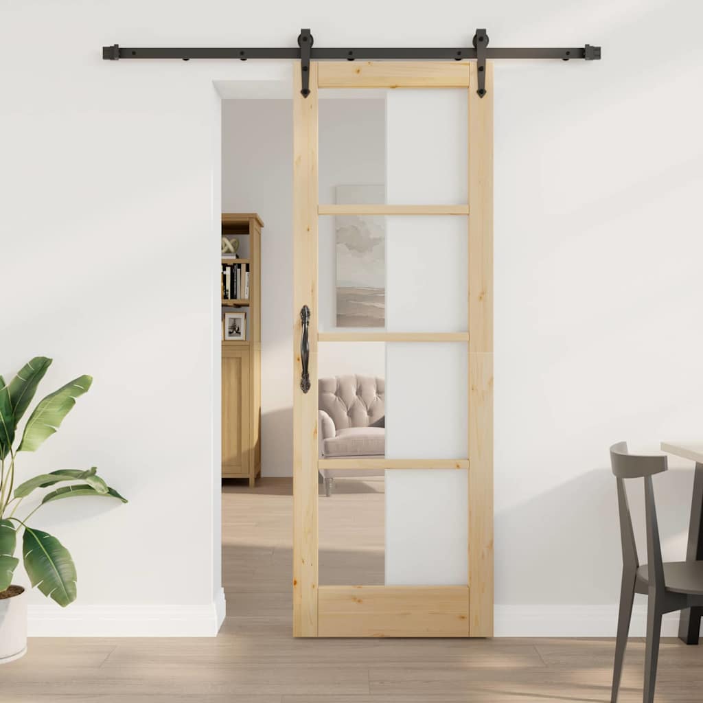 Schuifdeur Massief Grenenhout En Glas Naturel