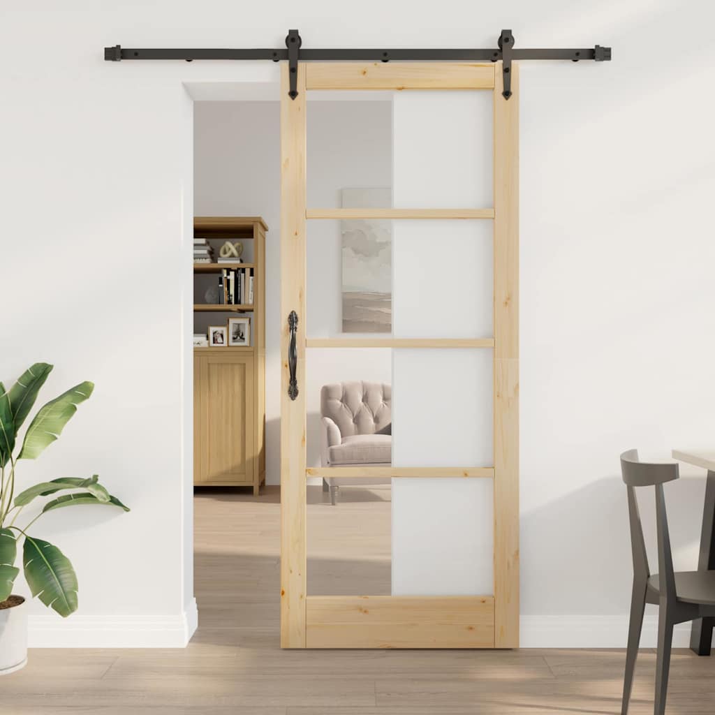 Schuifdeur Massief Grenenhout En Glas Naturel
