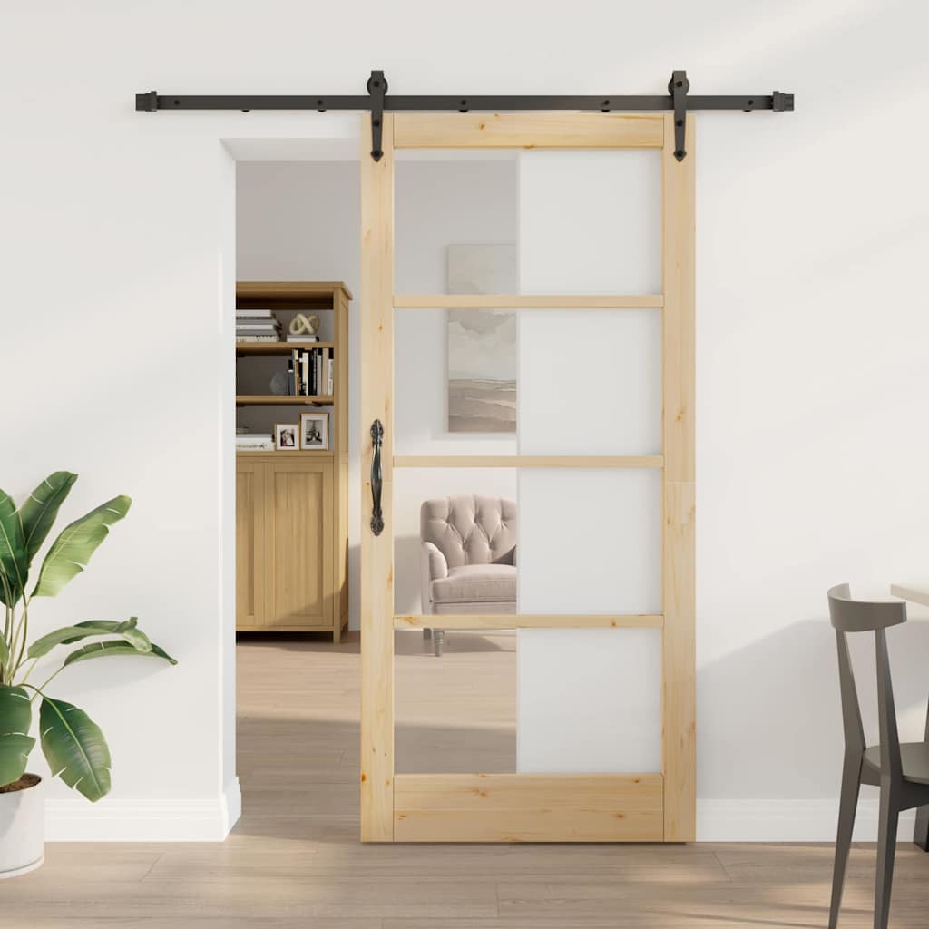Schuifdeur Massief Grenenhout En Glas Naturel