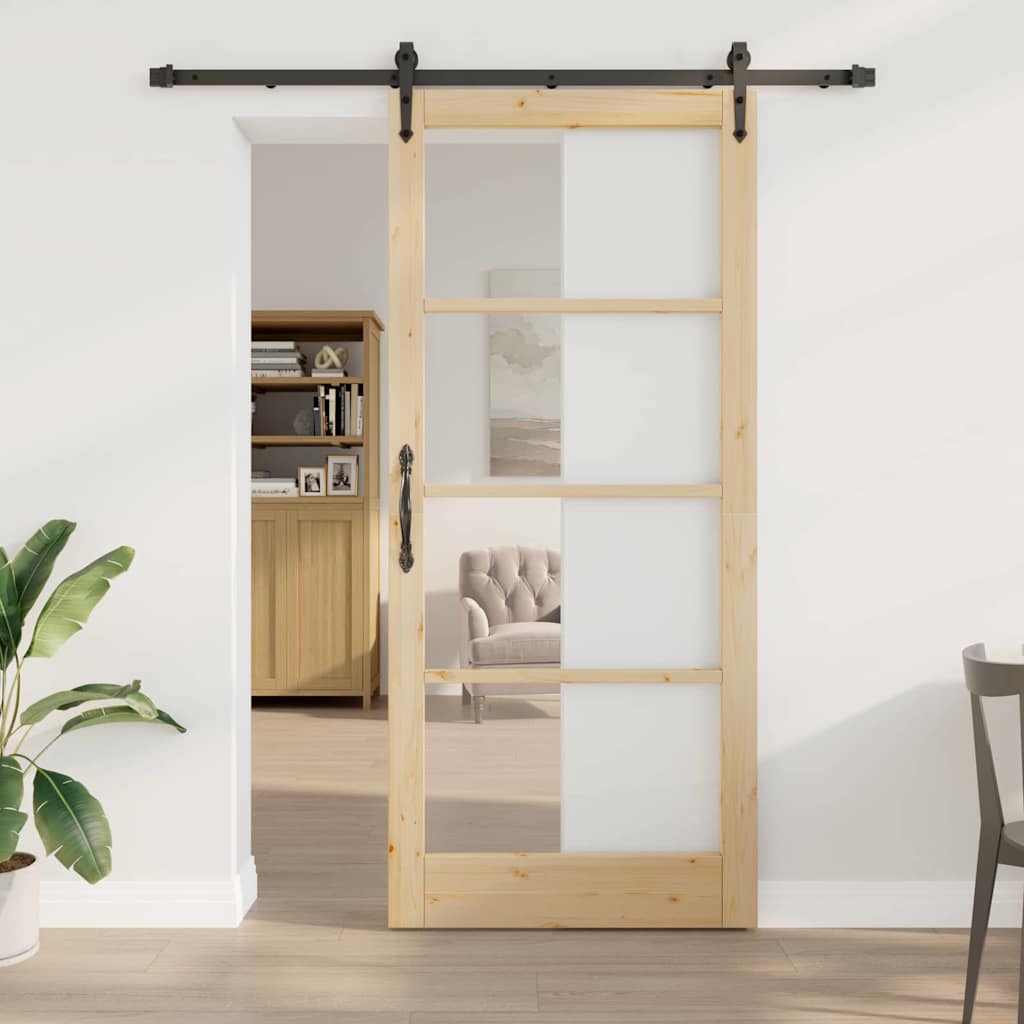 Schuifdeur Massief Grenenhout En Glas Naturel