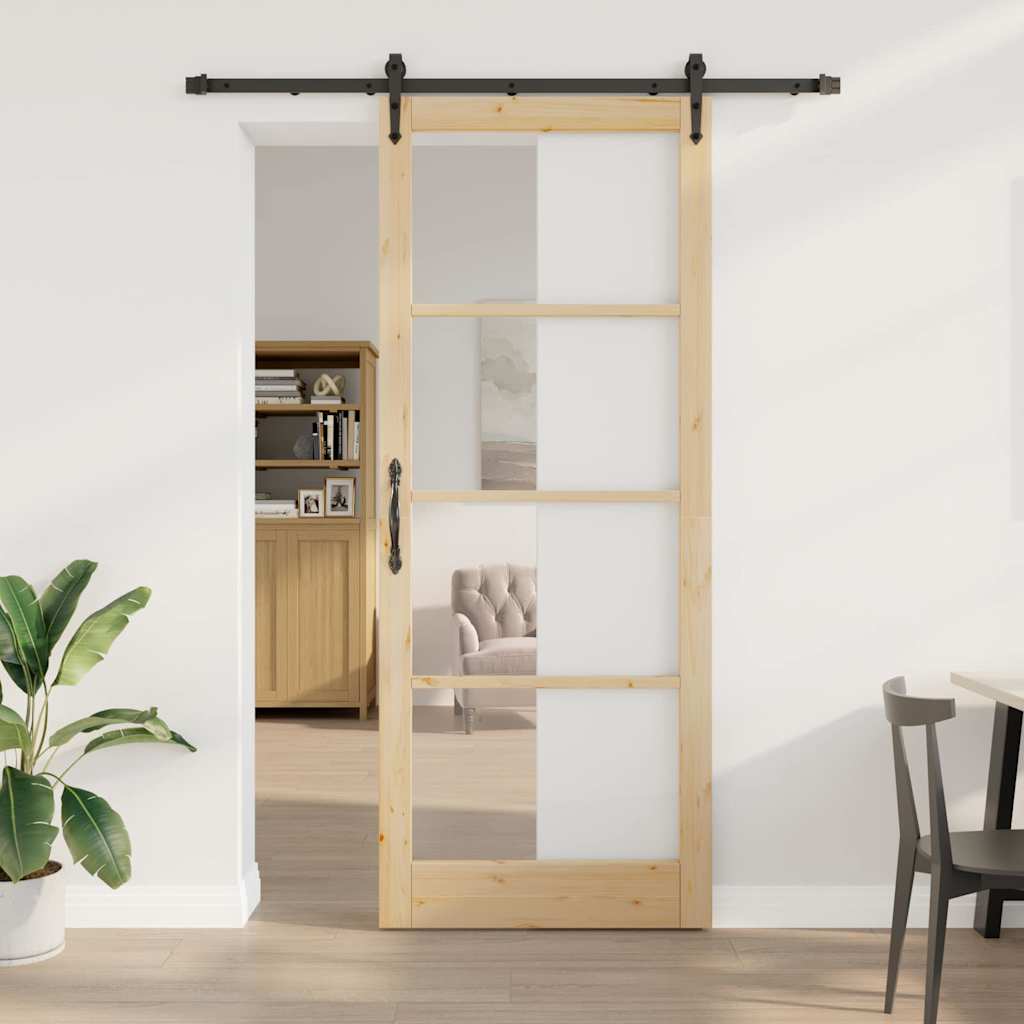Schuifdeur Massief Grenenhout En Glas Naturel