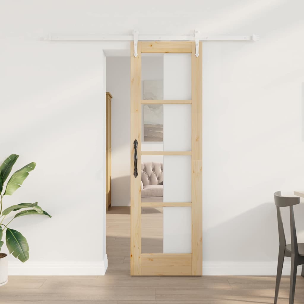 Schuifdeur Massief Grenenhout En Glas Naturel