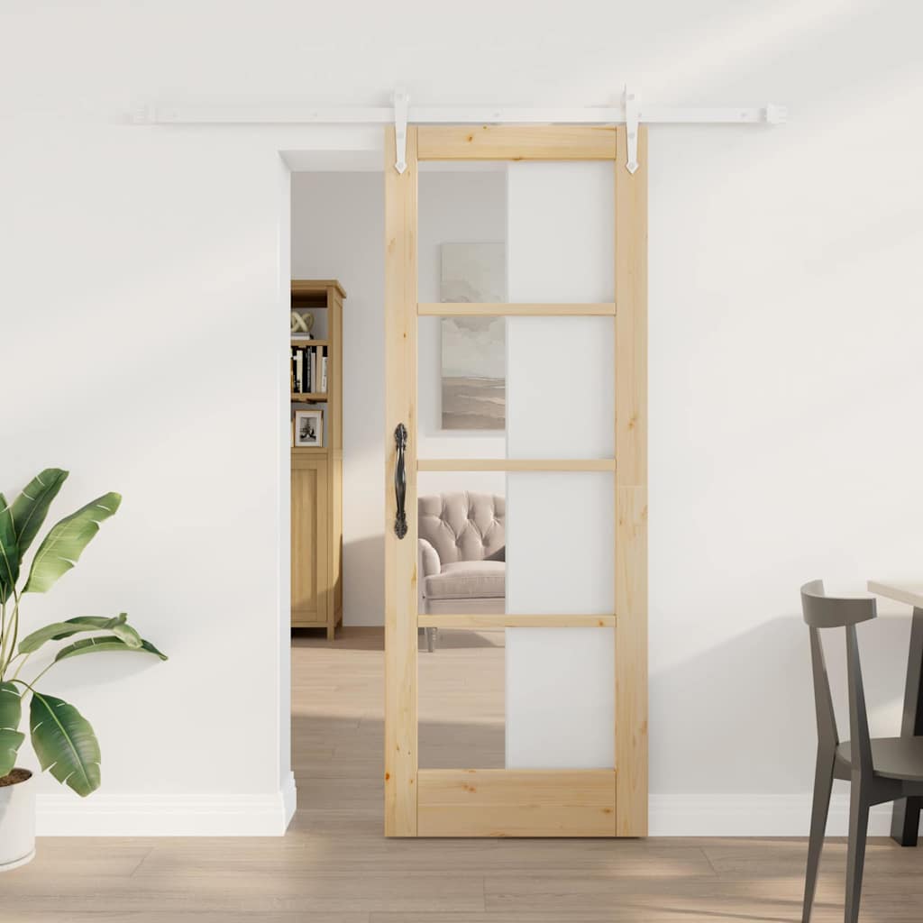 Schuifdeur Massief Grenenhout En Glas Naturel