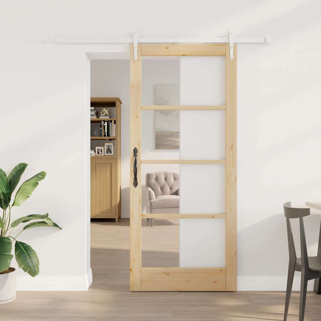 Schuifdeur Massief Grenenhout En Glas Naturel