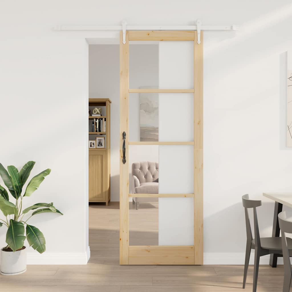Schuifdeur Massief Grenenhout En Glas Naturel