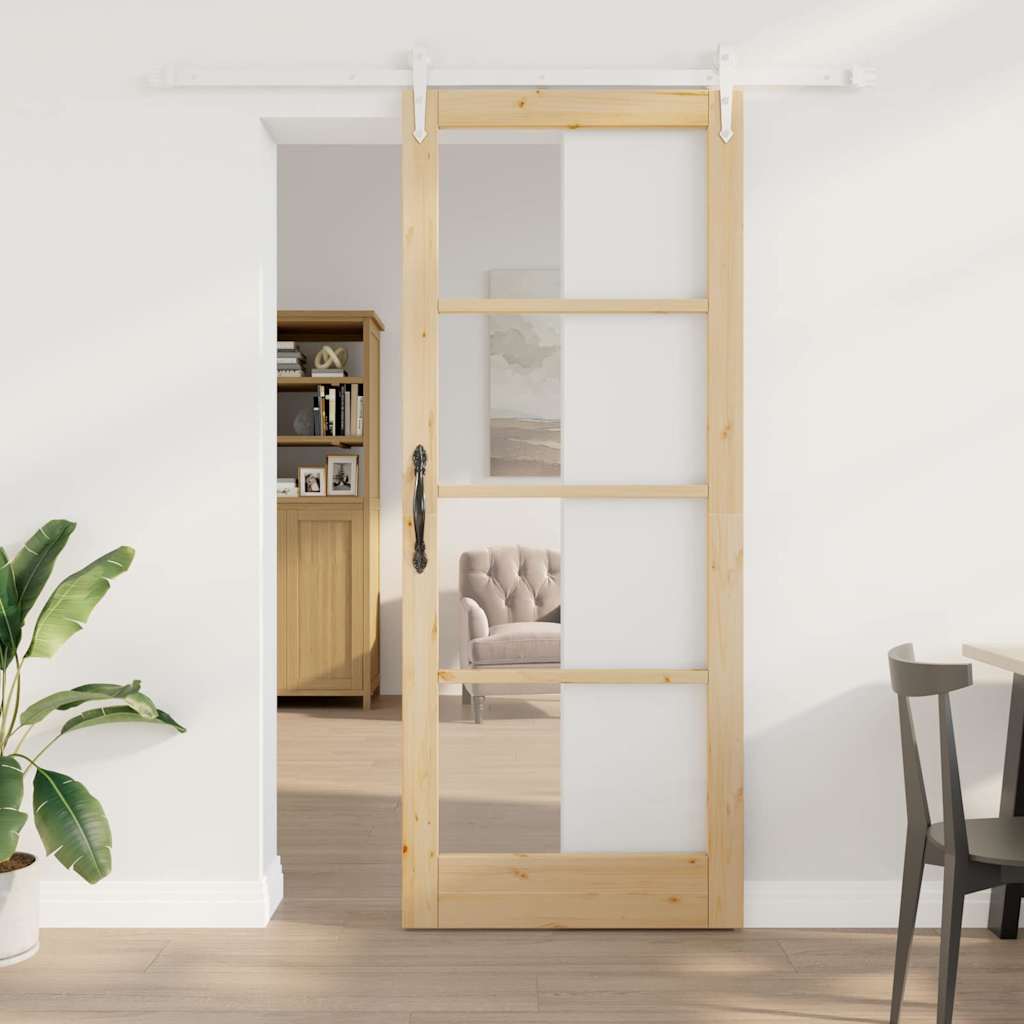 Schuifdeur Massief Grenenhout En Glas Naturel