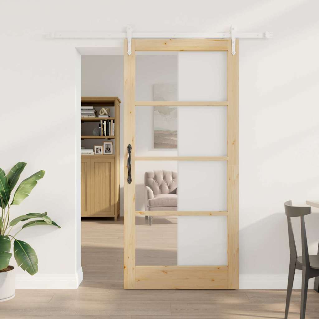Schuifdeur Massief Grenenhout En Glas Naturel