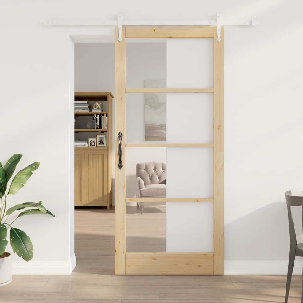 Schuifdeur Massief Grenenhout En Glas Naturel
