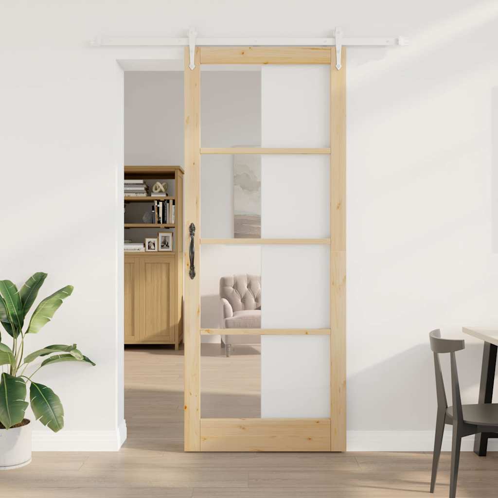 Schuifdeur Massief Grenenhout En Glas Naturel