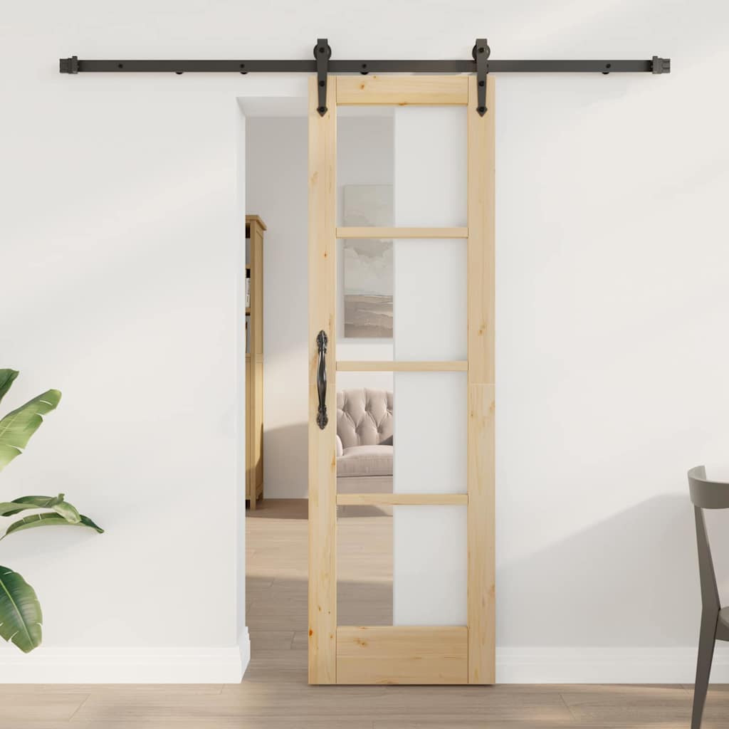 Schuifdeur Massief Grenenhout En Glas Naturel