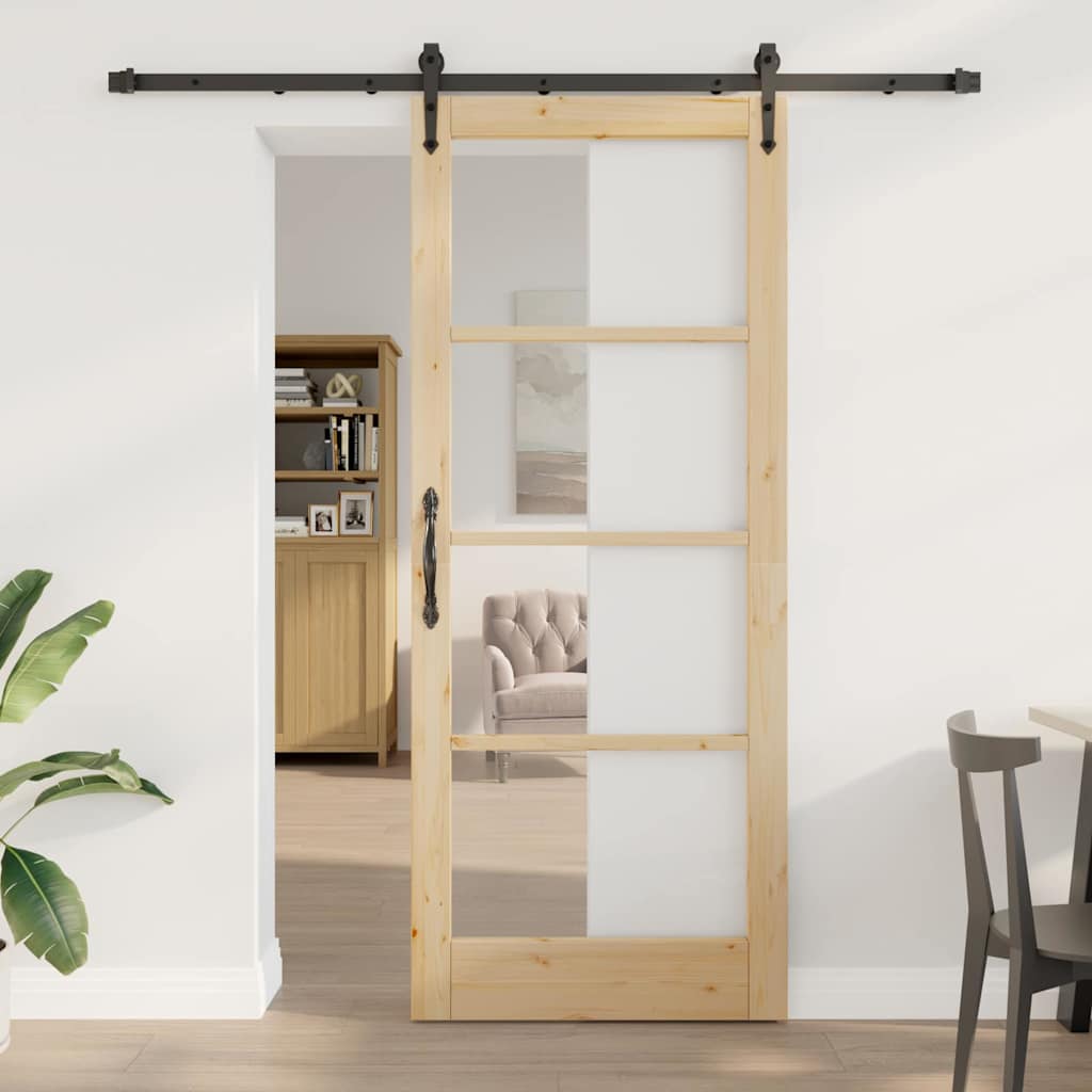 Schuifdeur Massief Grenenhout En Glas Naturel