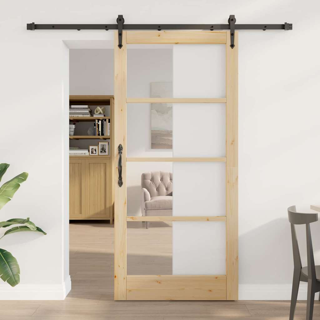 Schuifdeur Massief Grenenhout En Glas Naturel