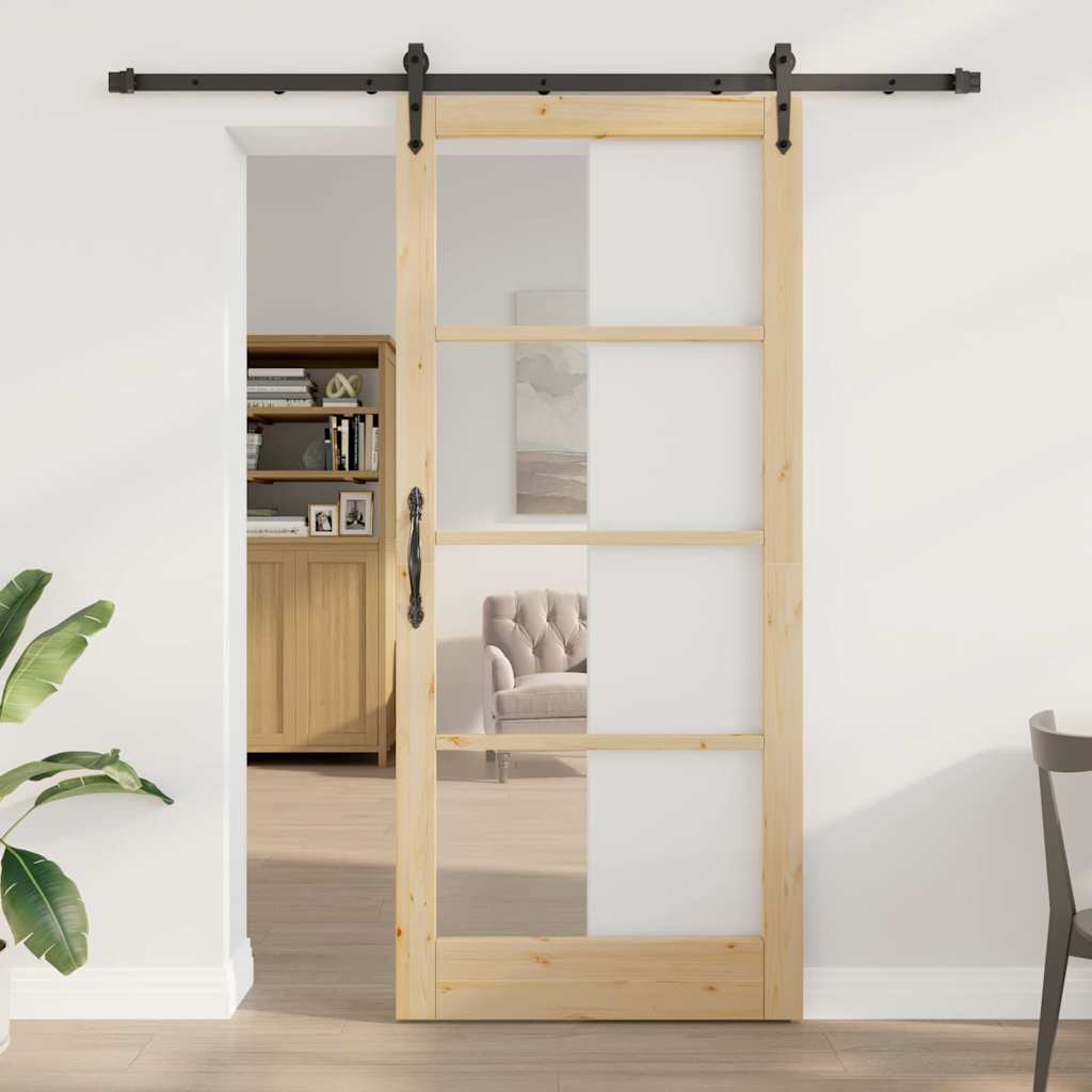 Schuifdeur Massief Grenenhout En Glas Naturel
