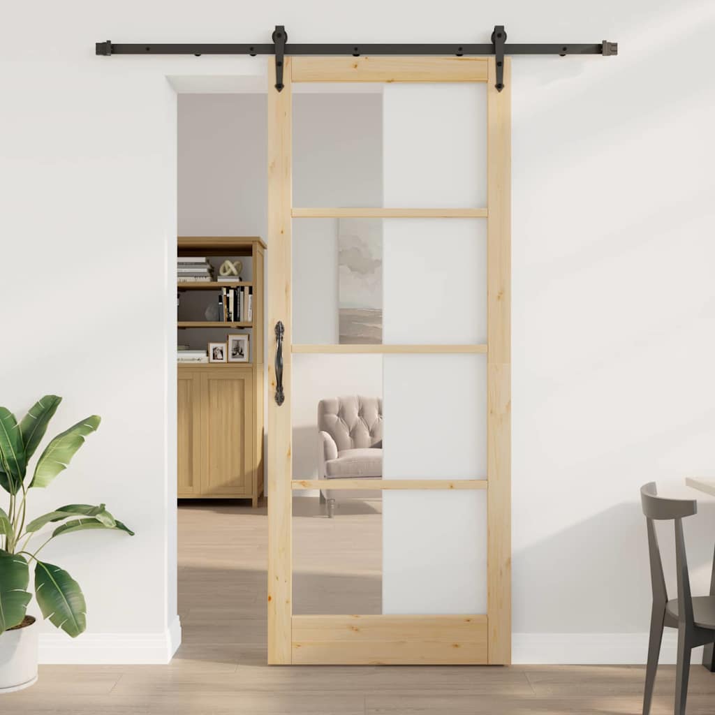 Schuifdeur Massief Grenenhout En Glas Naturel