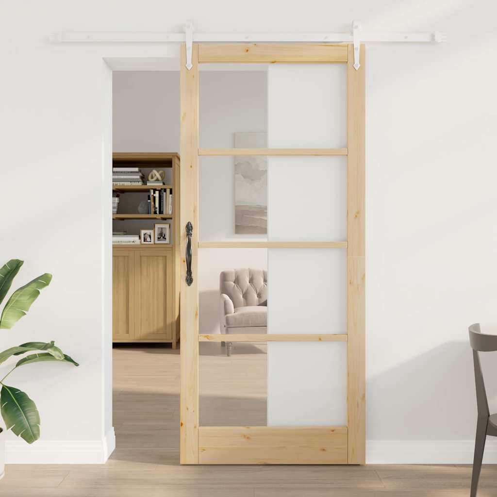 Schuifdeur Massief Grenenhout En Glas Naturel