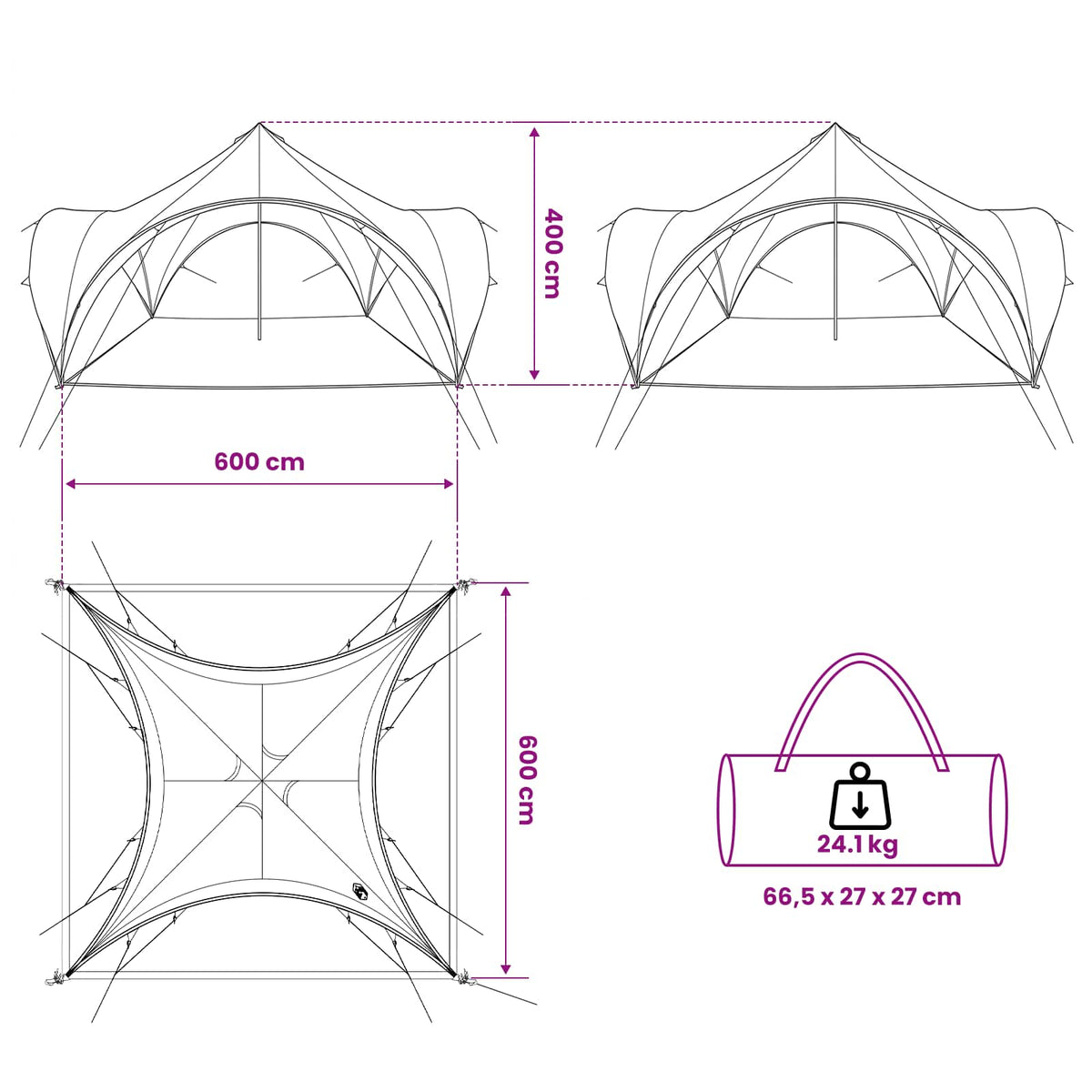 Partytent 600 X 600 X 400 Cm Polyester En Staal